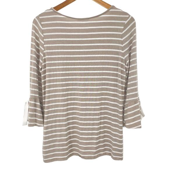 PROMESA Striped Bow Tie Bell Sleeve Top Gray White Size Medium - Picture 5 of 7